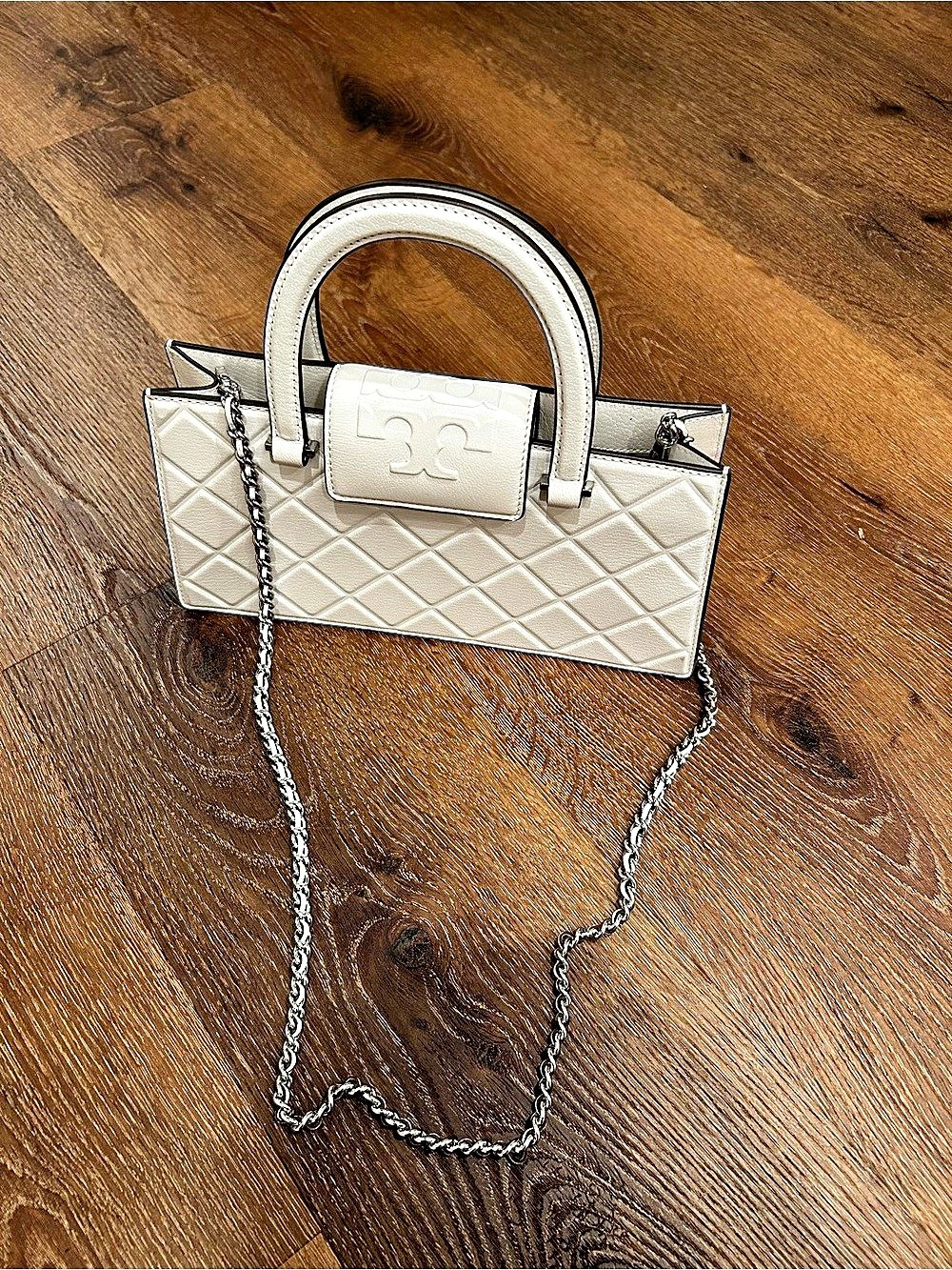 Tory Burch Quilted East-West Top Handle Bag White